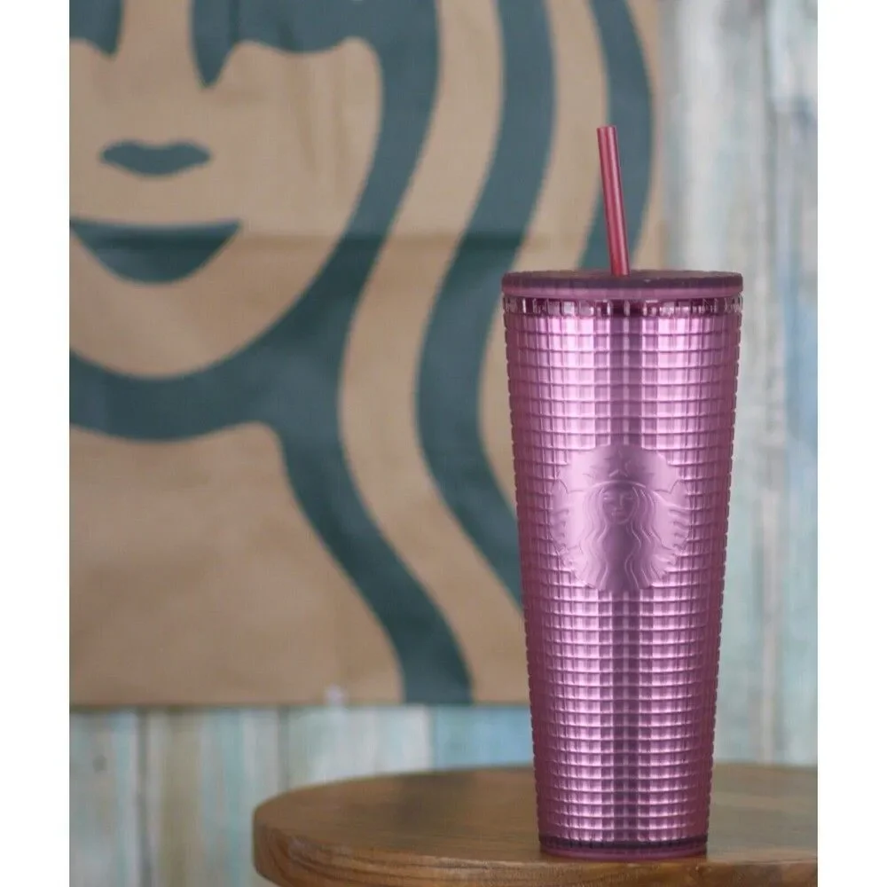 Starbucks Soft Touch Purple Grid Venti 24oz Cold Cup